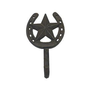 Rustic Cast Iron Horseshoe Star Wall Hook Western Home Accent